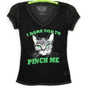 Rocker Girl Cat T-Shirt Shirt I Dare You To Pinch‎ Me Black S Small 3 5
